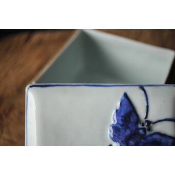 二代 清風与平 古染付写蓋物 唐木箱　P310 