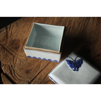 二代 清風与平 古染付写蓋物 唐木箱　P310 