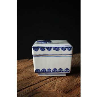 二代 清風与平 古染付写蓋物 唐木箱　P310 