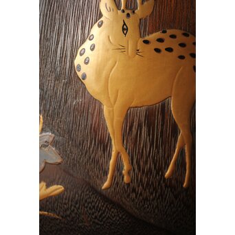 鹿と灯籠の蒔絵桐火鉢　Q292 