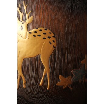 鹿と灯籠の蒔絵桐火鉢　Q292 