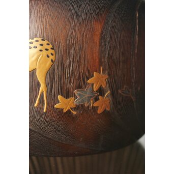 鹿と灯籠の蒔絵桐火鉢　Q292 