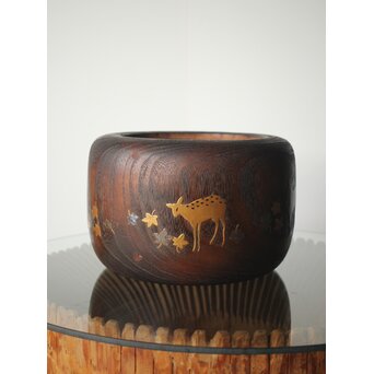 鹿と灯籠の蒔絵桐火鉢　Q292 