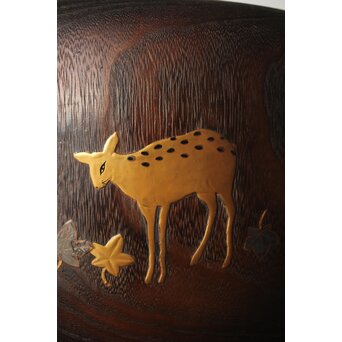 鹿と灯籠の蒔絵桐火鉢　Q292 