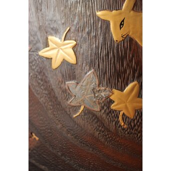 鹿と灯籠の蒔絵桐火鉢　Q292 