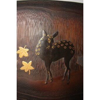 鹿と灯籠の蒔絵桐火鉢　Q292 