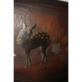 鹿と灯籠の蒔絵桐火鉢　Q292 