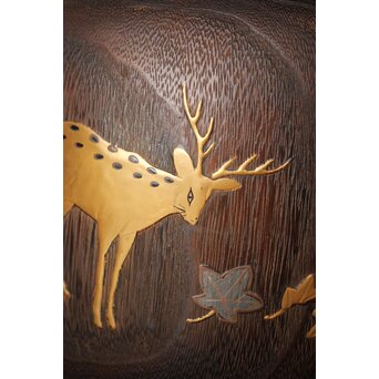 鹿と灯籠の蒔絵桐火鉢　Q292 