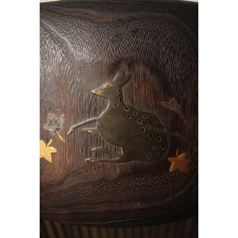 鹿と灯籠の蒔絵桐火鉢　Q292 