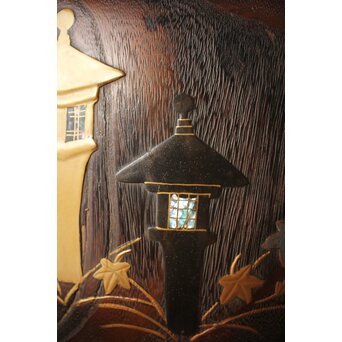 鹿と灯籠の蒔絵桐火鉢　Q292 