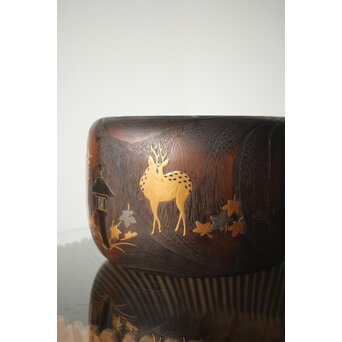 鹿と灯籠の蒔絵桐火鉢　Q292 