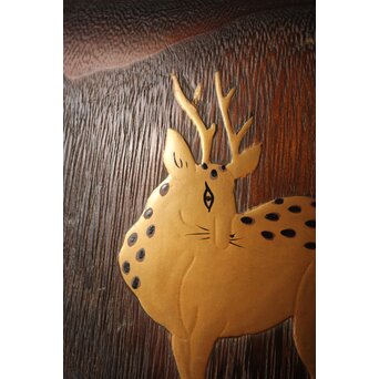 鹿と灯籠の蒔絵桐火鉢　Q292 