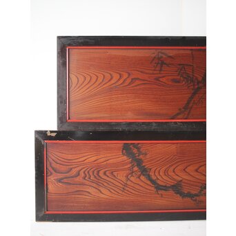 一行書横額 欅一枚板欄間 2枚1組　R0142 