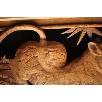 在銘 竹虎木彫欄間 2枚1組　R0143Y 