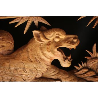 在銘 竹虎木彫欄間 2枚1組　R0143Y 