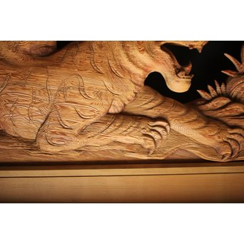 在銘 竹虎木彫欄間 2枚1組　R0143Y 