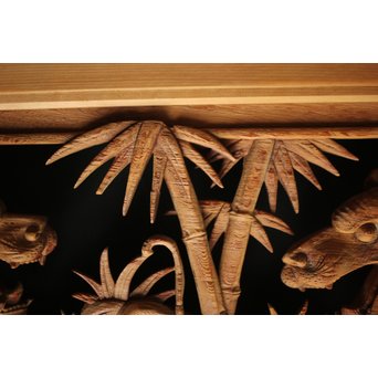 在銘 竹虎木彫欄間 2枚1組　R0143Y 