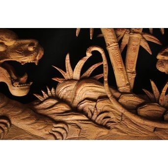 在銘 竹虎木彫欄間 2枚1組　R0143Y 