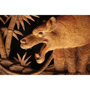 在銘 竹虎木彫欄間 2枚1組　R0143Y 