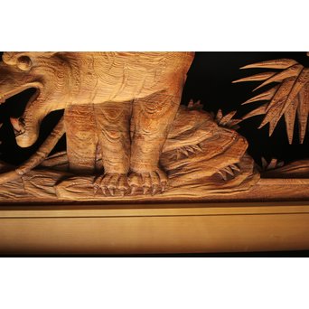 在銘 竹虎木彫欄間 2枚1組　R0143Y 