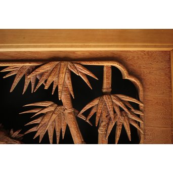 在銘 竹虎木彫欄間 2枚1組　R0143Y 