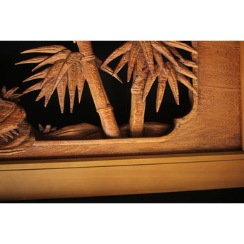 在銘 竹虎木彫欄間 2枚1組　R0143Y 