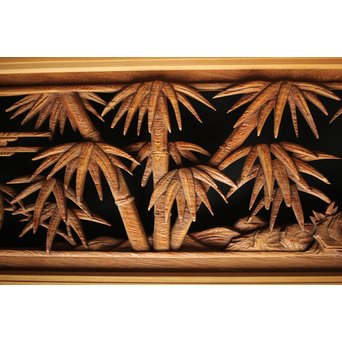 在銘 竹虎木彫欄間 2枚1組　R0143Y 