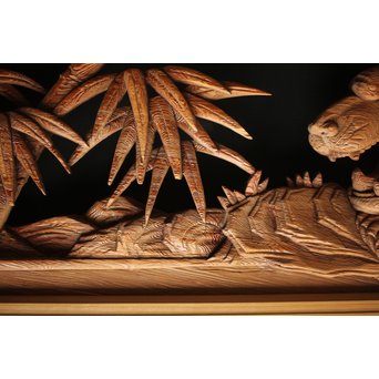 在銘 竹虎木彫欄間 2枚1組　R0143Y 