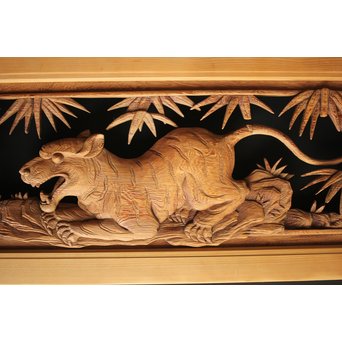 在銘 竹虎木彫欄間 2枚1組　R0143Y 