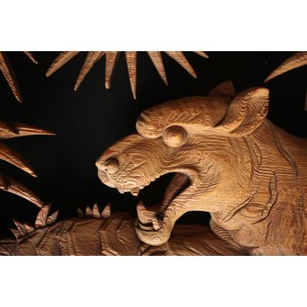 在銘 竹虎木彫欄間 2枚1組　R0143Y 