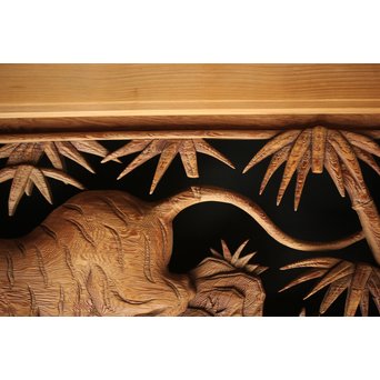 在銘 竹虎木彫欄間 2枚1組　R0143Y 