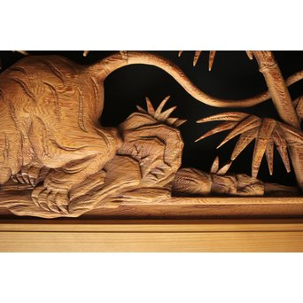 在銘 竹虎木彫欄間 2枚1組　R0143Y 