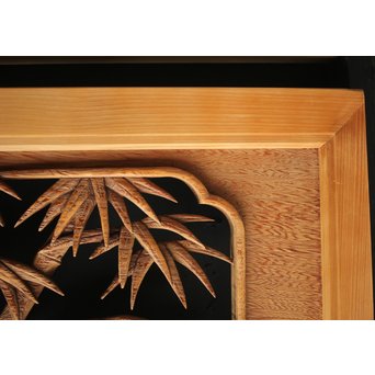 在銘 竹虎木彫欄間 2枚1組　R0143Y 