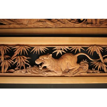 在銘 竹虎木彫欄間 2枚1組　R0143Y 