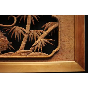 在銘 竹虎木彫欄間 2枚1組　R0143Y 