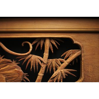 在銘 竹虎木彫欄間 2枚1組　R0143Y 