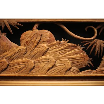 在銘 竹虎木彫欄間 2枚1組　R0143Y 