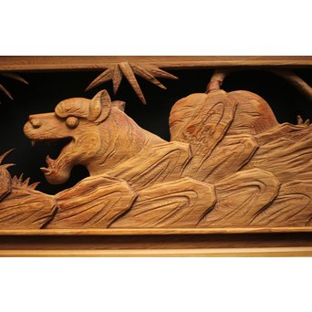 在銘 竹虎木彫欄間 2枚1組　R0143Y 