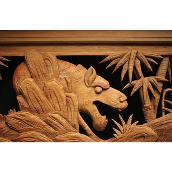 在銘 竹虎木彫欄間 2枚1組　R0143Y 