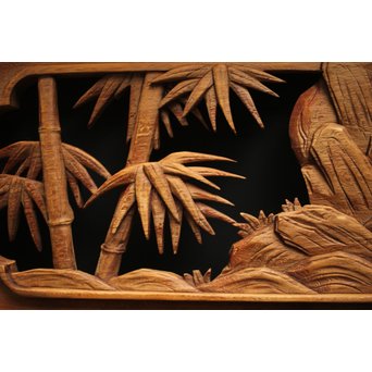 在銘 竹虎木彫欄間 2枚1組　R0143Y 