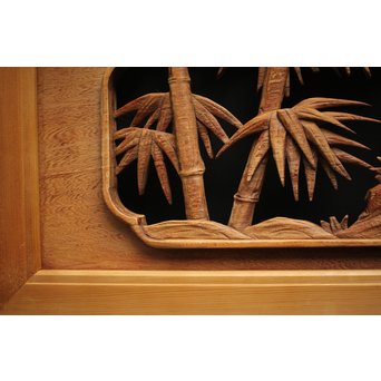 在銘 竹虎木彫欄間 2枚1組　R0143Y 