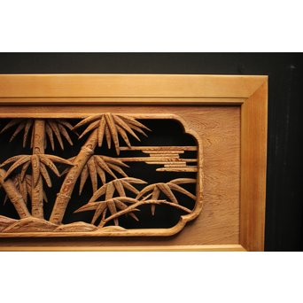 在銘 竹虎木彫欄間 2枚1組　R0143Y 