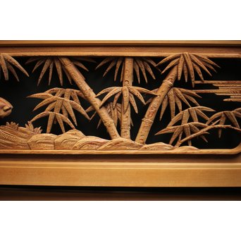 在銘 竹虎木彫欄間 2枚1組　R0143Y 