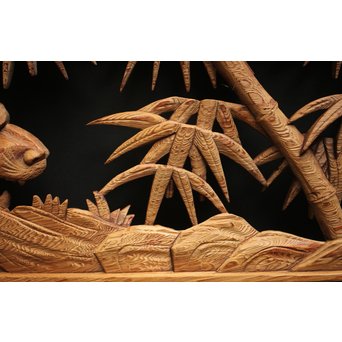 在銘 竹虎木彫欄間 2枚1組　R0143Y 