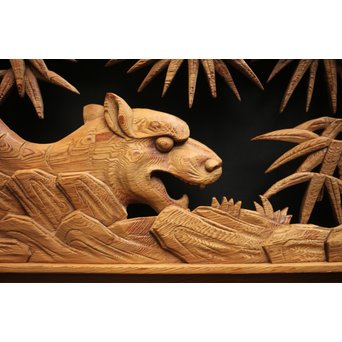 在銘 竹虎木彫欄間 2枚1組　R0143Y 