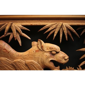 在銘 竹虎木彫欄間 2枚1組　R0143Y 