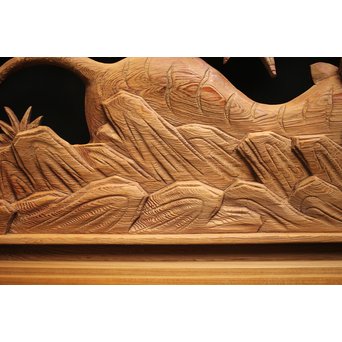 在銘 竹虎木彫欄間 2枚1組　R0143Y 