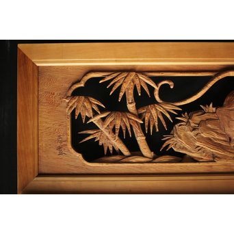 在銘 竹虎木彫欄間 2枚1組　R0143Y 