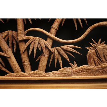 在銘 竹虎木彫欄間 2枚1組　R0143Y 