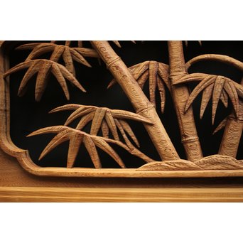 在銘 竹虎木彫欄間 2枚1組　R0143Y 